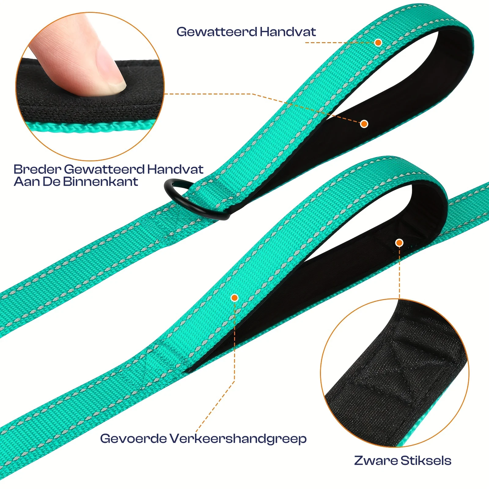 Dubbele Handgreep Hondenriem | Reflecterend voor Nachtwandelingen | Duurzaam Polyester | Geschikt voor Grote Sterke Honden - Image 3